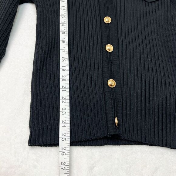 Nanette Lepore Black Ribbed Faux Button Sweater Gold Accent Collared Size XL NWT - Picture 11 of 11